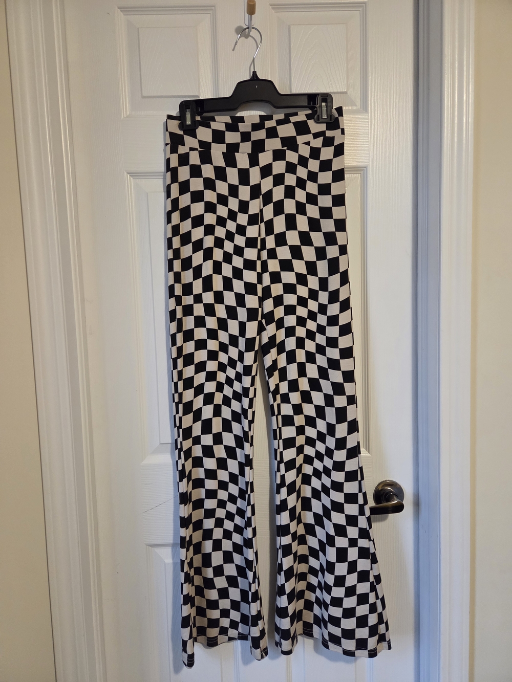Harlow Checkerboard Flare Pants - Black & Cream - Picture 2 of 6